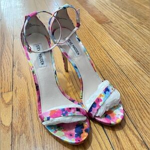 Steve Madden Pink Multi Floral Ankle-Strap Stiletto Heels